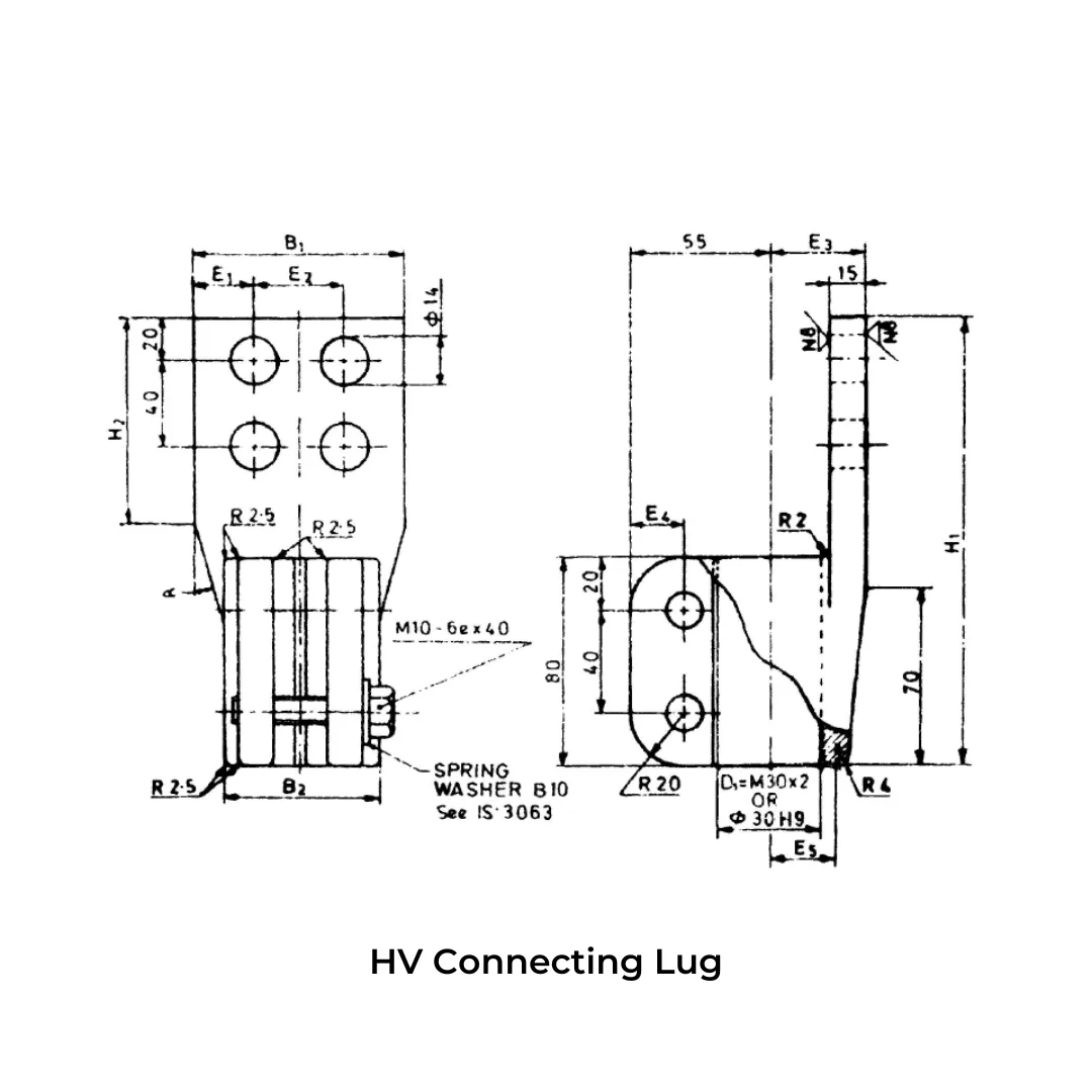 Connecting Lug (LV / HV) - IS-standard technical drawing by GHI Engitech Mark